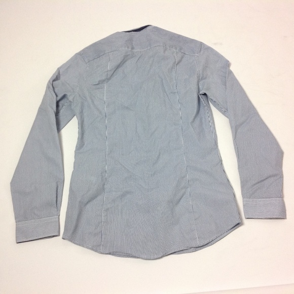 H&M Men's Casual Button Down Shirt Striped Blue - Picture 3 of 5